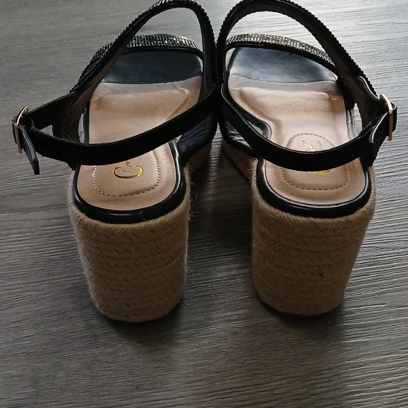Comfort Est 1945 Black Jeweled Strap Espadrille Wedge Sandals Sz 8M NWT - Picture 6 of 12